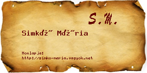 Simkó Mária névjegykártya